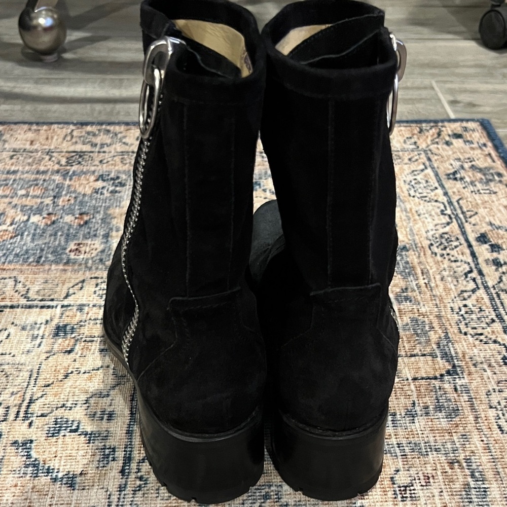 Free Lance Black Suede Boots buckle strap side zipper 40 / 9 1/2 - Picture 6 of 12
